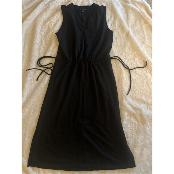 Banana Republic Black V Neck Stretch Striped Cinch Waist Tank Dress Size S - Picture 1 of 4